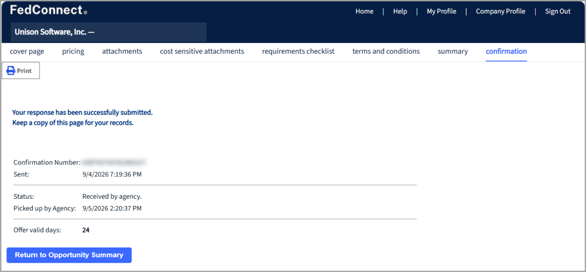 Confirmation Page